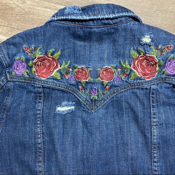 Blank NYC Distressed Floral Denim Jean Jacket - Picture 7 of 16